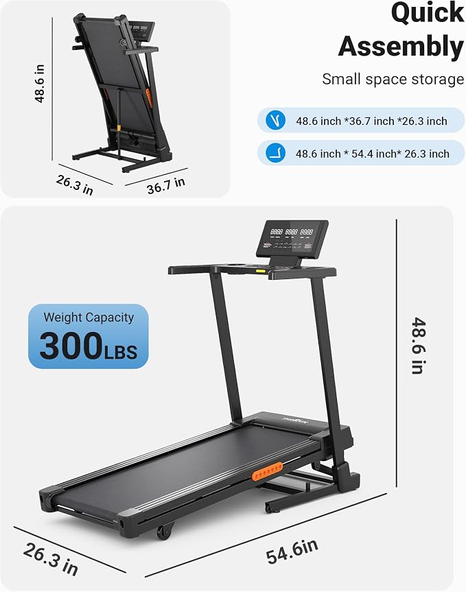 THERUN Incline Treadmill, Treadmill with Incline Brushless Motor Treadmill | 12% auto incline, 8.7MPH, quiet brushless motor, foldable treadmill with cup holder, heart rate monitor, computer holder