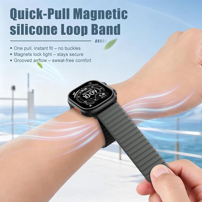 Magnetic Sport Silicone for Apple Watch Ultra 3 2 Band 49mm 46 45 44mm Men | Upgraded Magnet,Two-Tone Design,Waterproof,Soft Loop Strap for iWatch Ultra 3/2 Series 11 10 9 8 7 6 5 4 SE 46mm 45mm 44 49