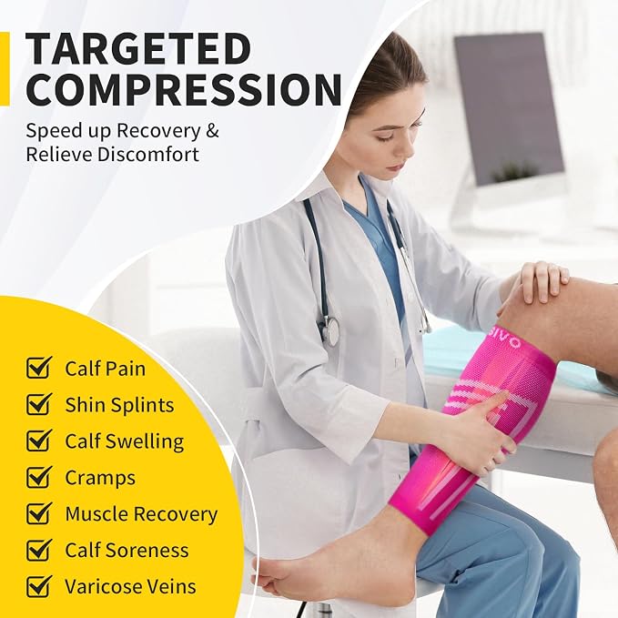 CAMBIVO Calf Compression Sleeve for Men Women Footless | Graduated Compression, Shin Splint Relief, Moisture Wicking, Running Standing Travel, 4D Knit Anti-Slip, Varicose Veins