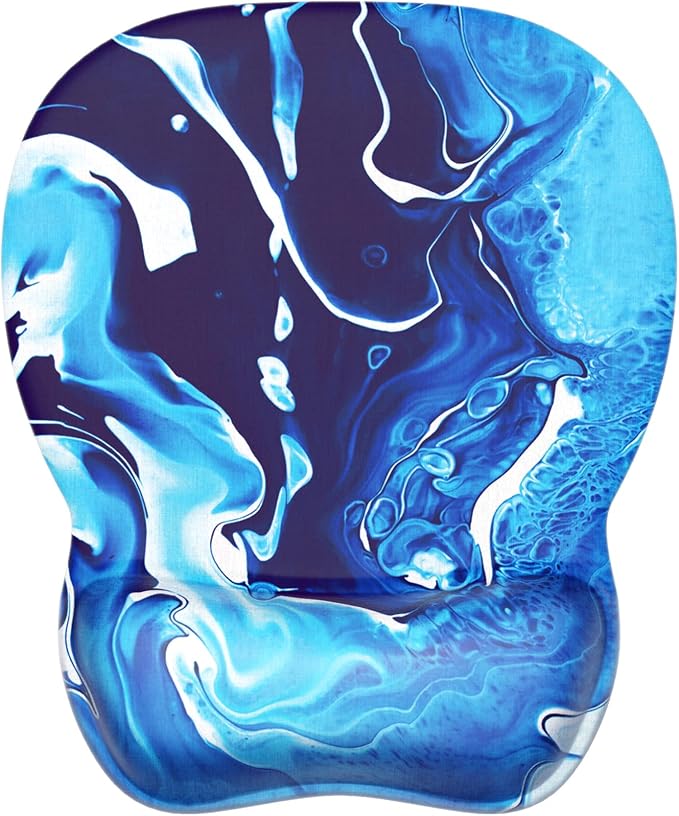 MROCO Ergonomic Mouse Pad with Gel Wrist Rest, 9.4 x 8.1 in, Blue Waves | Ergonomic Shape Design, Multiple Pattern Options, Gel Wrist Comfort, Smooth Lycra Surface, Non-Slip PU Base