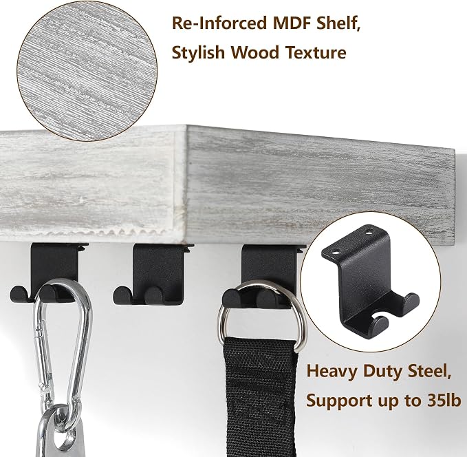Tonal Accessory Shelf, Wall Mount Floating Shelf Organizer Fits Various Home Gym Accessories, Heavy Duty Space Saving Tonal Storage Rack with 6 T-Locks Clips Hooks Adapters Hanger, White
