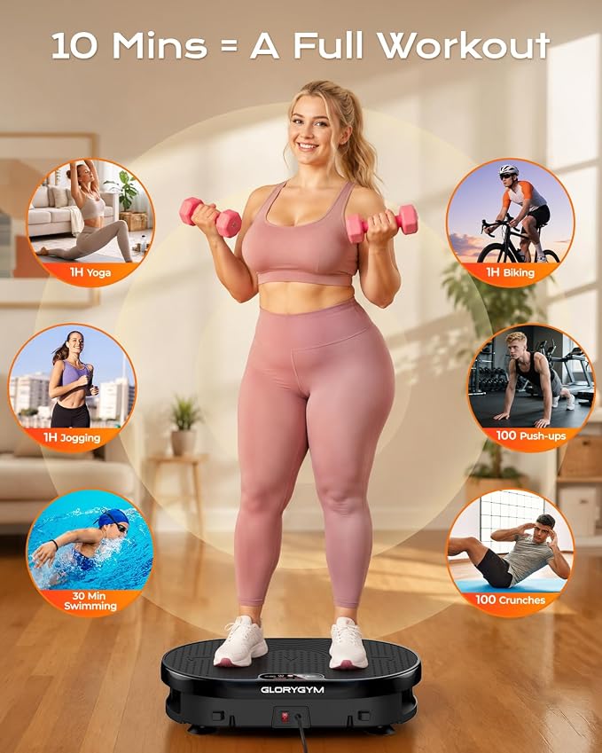 Vibration Plate Exercise Machine for Body Shaker Machine & Weight Loss, Shake Plate with Resistance Bands, 120 Speed Levels, Remote Control, Full Body Workout, Compact Home Gym Equipment