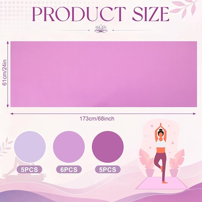 Funtery 3 mm Thin Yoga Mats Bulk, 68 x 24 Inches Lightweight PVC Exercise Mats Non Slip Workout Fitness Pads for Yoga Pilates Stretching Classes Gym Home Studio