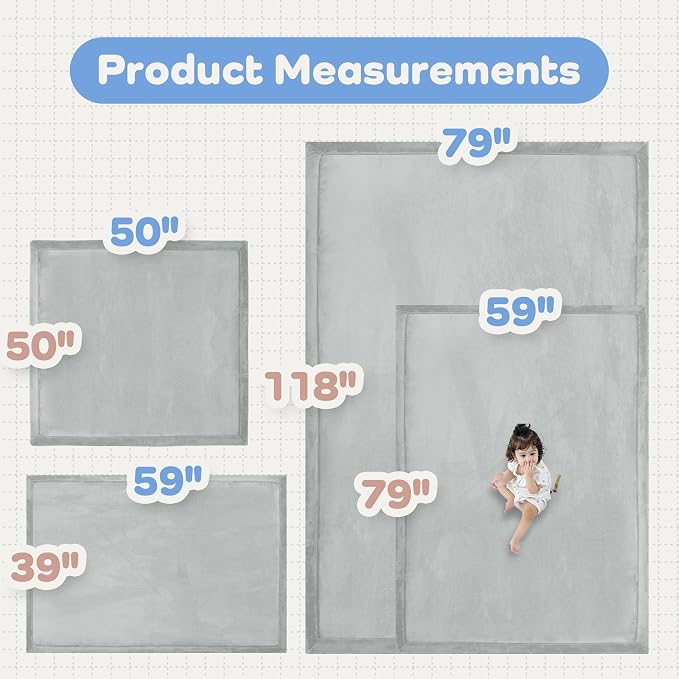 1.5" Thick Baby Play Mat for Floor,79x158 Large Memory Foam Tummy Time Mat | Ultra Soft Playmat for Baby,Tummy Time Foam Mats,Cushioned for Infant,Kids and Toddler Crawling,Easy Care