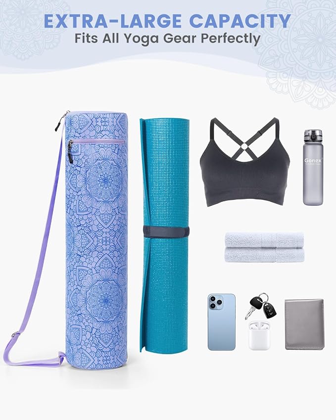 Gonex Yoga Mat Bag, Full-Zip Mat Carrier | 600D Oxford Fabric, Wet Pocket, Front Zip Pocket, Adjustable Strap, Fits Mats up to 26"