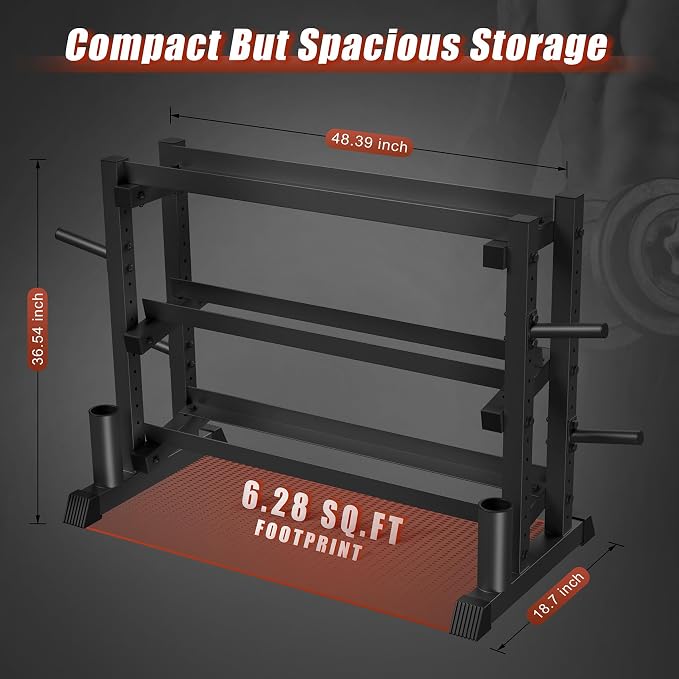 Jusgym Dumbbell Rack Stand Only, 3 Tier Adjustable Height & Angle 1200LBS | 48" Wide H-Shaped Stable Frame & Space-Saving Design, Heavy Duty Weight Rack for Home Gym, Fits Dumbbells Kettlebells, Plates