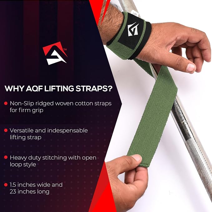 AQF Weight Lifting Straps, Padded Cotton Gym Wrist Straps for Deadlifts | 23" Extra-Long, Heavy-Duty Webbing, 5mm Neoprene Cushioning, Open-Loop Design, Sold as Pair, Ideal for Rows & Pull Workout
