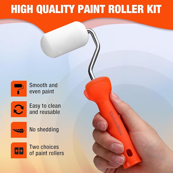 ValueMax 8PCS 2.5" Small Paint Roller Kit, Mini Paint Roller | Includes Foam & Microfiber Paint Roller Covers, Paint Tray and Roller Frame, For Painting Cabinets, Doors, Craft Work