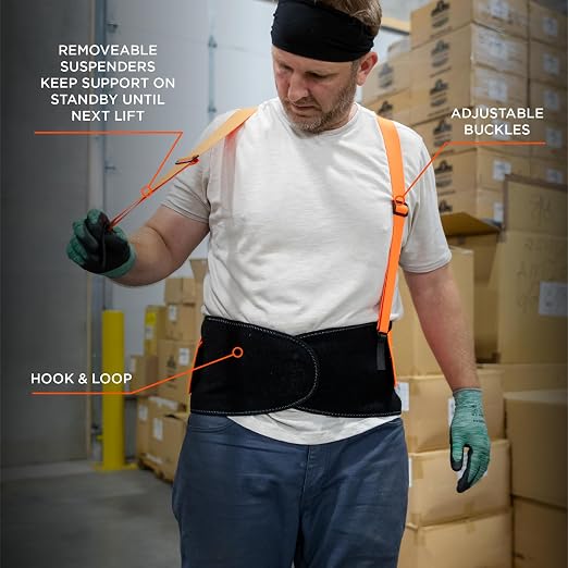 Ergodyne ProFlex 100HV Back Support Brace, High Visibility Support Belt, 8" Spandex Material, Removeable Straps, 2XL, Orange