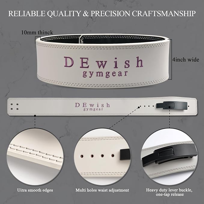 Weight Lifting Belt, 10mm Thick, 4-Inch Wide Heavy Duty Leather Lever Gym Belt, Ideal for Weightlifting, Squats, Deadlifts, Powerlifting, Cross Training and Weight Training