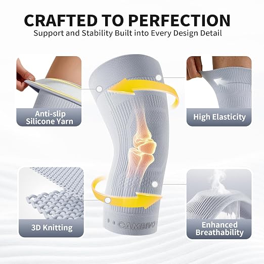 CAMBIVO Knee Brace for Women and Men (2 Pack), Ultra-Thin Lightweight Knee Compression Sleeve (Gray, Medium)