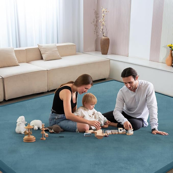 Baby Play Mat for Floor Nursery Rug Muscle Mat Area Rug Playroom Rug 79"x138" Playpen Mat Elastic Foam 1.3" Thick Crawling Mat for Babies,Toddlers, Infants, Kids,Indigo