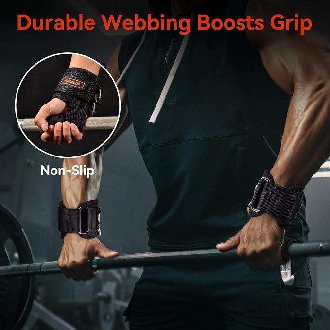 1 Pair Weight Lifting Straps with D Rings | Cable Machine Workout, Neoprene Padded Wrist Straps, Weightlifting Deadlifting, Non-Slip Wrist Support, Men Women