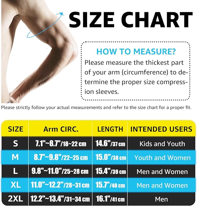 HiRui Arm Compression Sleeves for Men Women Youth, UV Protection 20-30mmHG Support Tattoo Cover, Breathable Moisture-Wicking