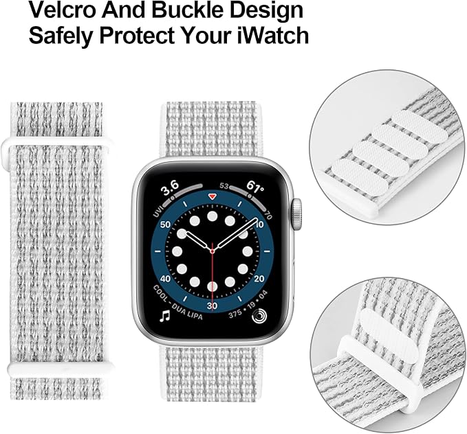 Sport Loop Band Compatible with Apple Watch Band 38mm 40mm 42mm 44mm iWatch Series 6 5 SE 4 3 2 1 Strap, Nylon Velcro Women Men Stretchy Elastic Braided Adjustable Wristband, 38mm 40mm Summit White | Braided Nylon Band for Apple Watch 38mm 40mm, Adjust...