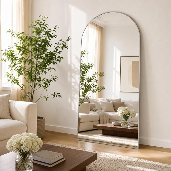 Arched Full Length Mirror 69"x25" Leaning Hanging Decor Silver | Standing Body Mirror with Aluminum Frame for Bedroom Cloakroom Living Room Make-up Gift