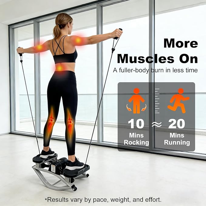 Rock Stepper Machine 3D Lateral Rocking Fitness Stepper | 300lb Weight Capacity, Resistance Bands & LCD Monitor,for Home Workout