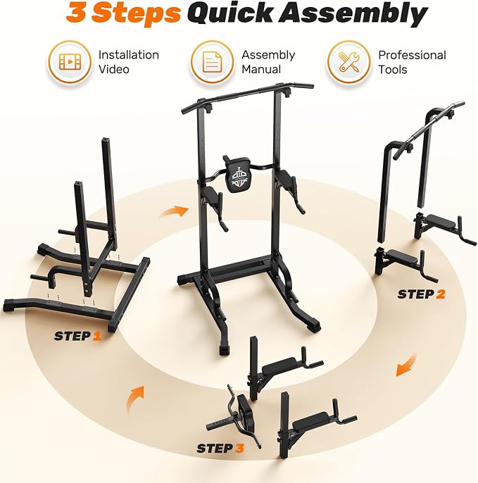 Sportsroyals Power Tower Pull Up Bar Station, 450LBS Stable Pull Up Dip Station for Home Gym Strength Training Equipment | FED Fitness
