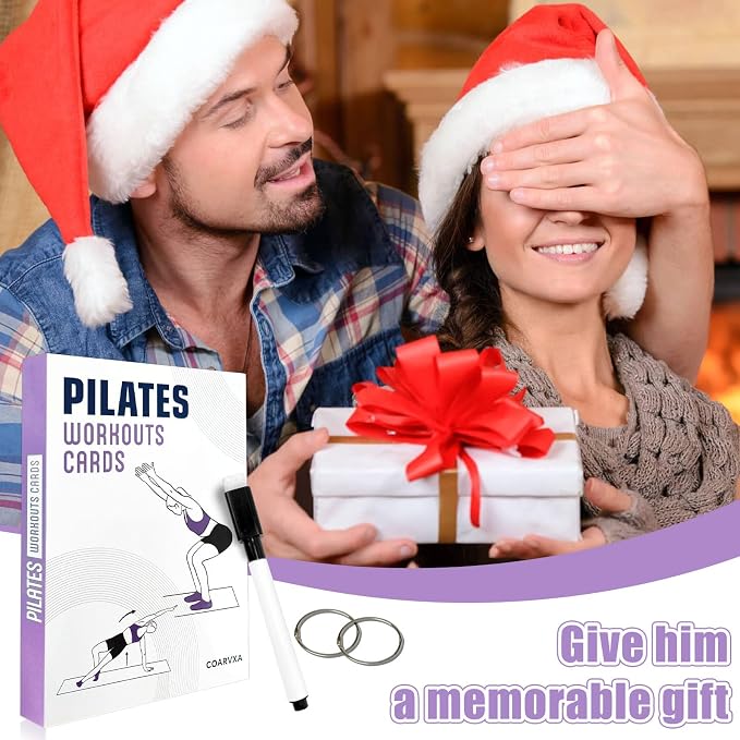 Pilates Workouts for Women-58 Exercise Cards with Pilates Mat Workout Postures，ncludes 4-Week Challenge,2 Rings& Dry-Erase for Easy Organization-Home, Gym or Studio