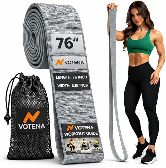 76 Inch Extended Length Resistance Bands - Heavy Duty Elastic Fabric & Natural Rubber Long Workout Loop for Pull Up Assist, Vertical Jump Training, Mobility & Full Body Fitness