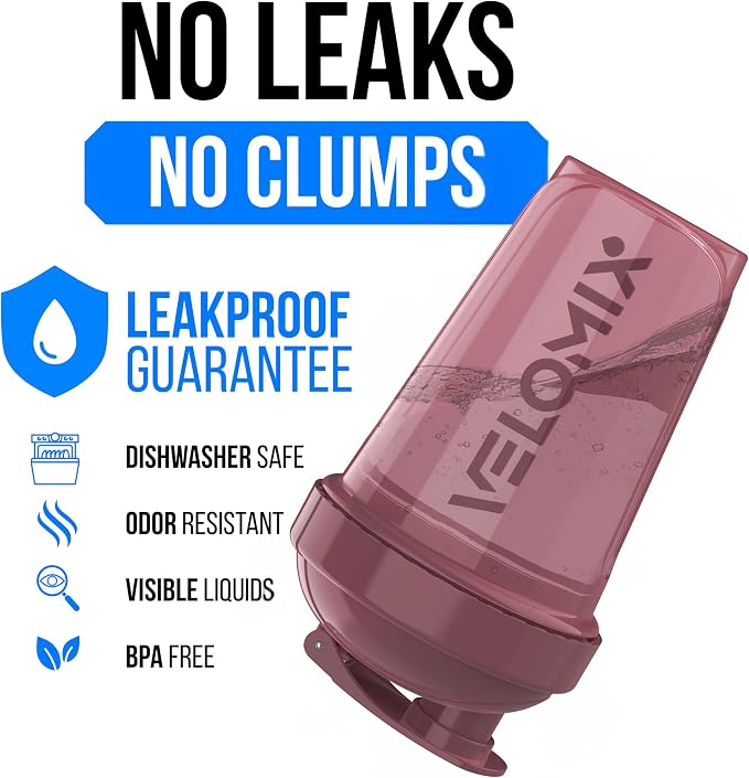 VELOMIX 2 Pack 20oz Protein Shaker Bottle for Protein Mixes, Berry Surf | 2x Wire Whisk, Leak Proof Shaker Cups for Protein Shakes, Stackable, Dishwasher safe, BPA free, Pre Workout and Fitness ready