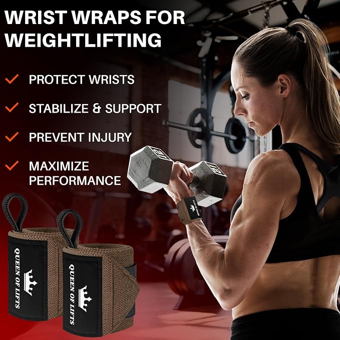TECEUM Elastic Cotton Weightlifting Wrist Wraps with Thumb Loops, 1 Pair