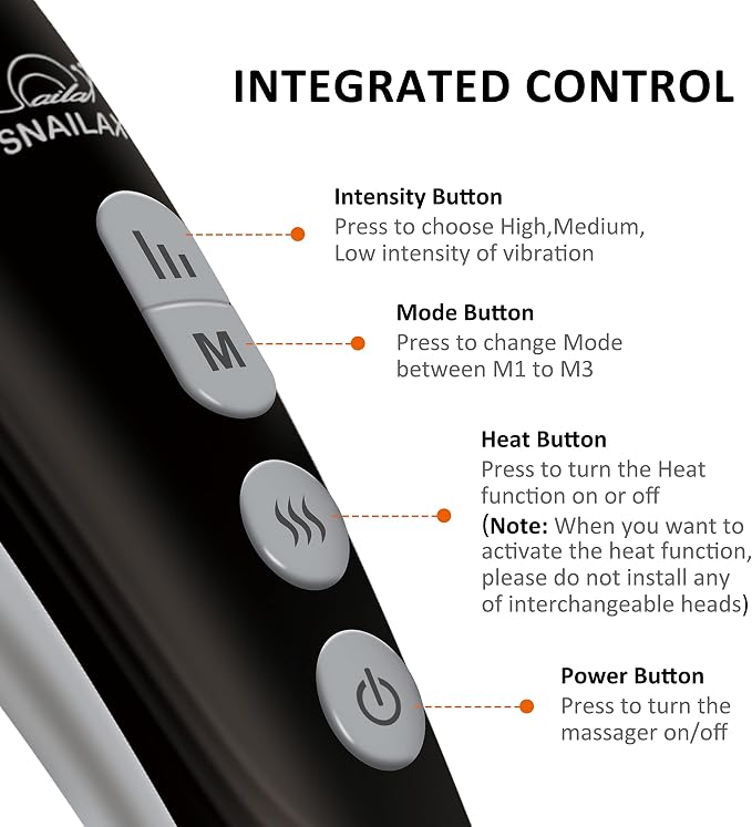 Snailax Cordless Handheld Back Massager - Rechargeable Percussion Massage with Heat, Deep Tissue Massager for Whole Body
