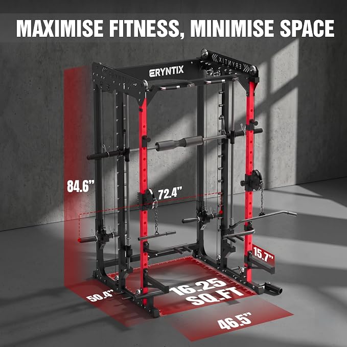 Power Rack, 2600 LBS Capacity Smith Machine for Home Gym Garage, All-in-One Power Cage with Cable Crossover, Heavy-Duty Squat Rack, 84'' Home Gym Equipment