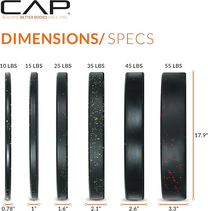 CAP 2-inch Olympic Bumper Plate Weight Set | 100-370 lbs | Multiple Colors | Storage Rack Optional