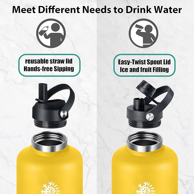 64oz Insulated Water Bottle, Triple Wall Vacuum Stainless Steel Bottle, 48H Cold & 24H Hot, Leak-Proof BPA-F Jug with Straw & Spout Lids for Sports & Outdoor