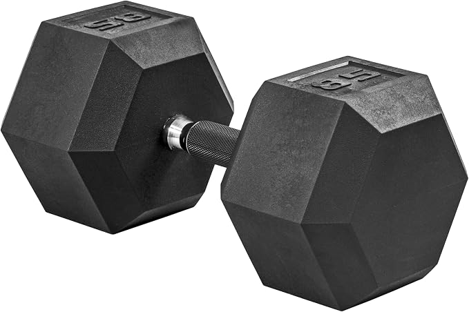 CAP Rubber Coated Dumbbell Weights, Free Weights for Home Gym Strength Training, Anti-Roll Hex Dumbbells with Black, Chrome & Comfort Grip Handles, Singles