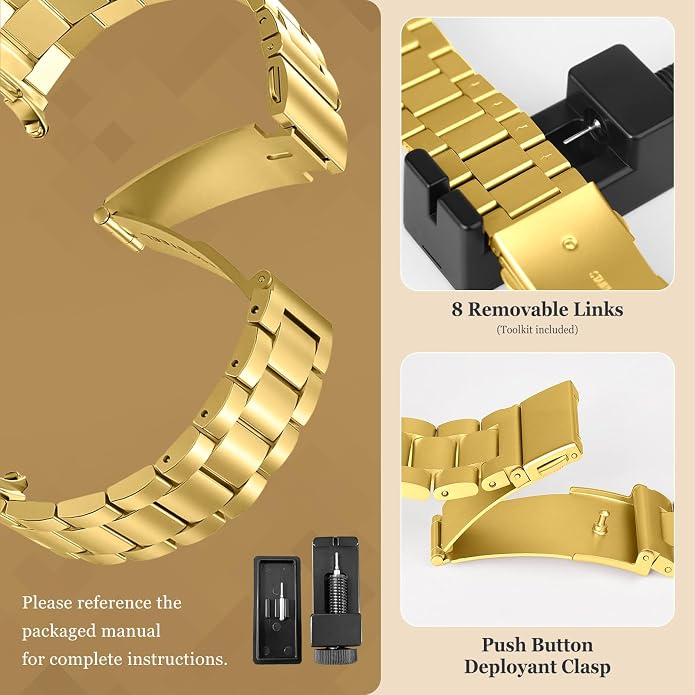 Metal Band for Samsung Galaxy Watch 9 8 40mm 44mm/Classic 46mm Men Women | Stainless Steel, No Gap Strap, Link Bracelet for Samsung Galaxy Watch 8 9 44 40mm/8 Classic 46mm, Business to Casual