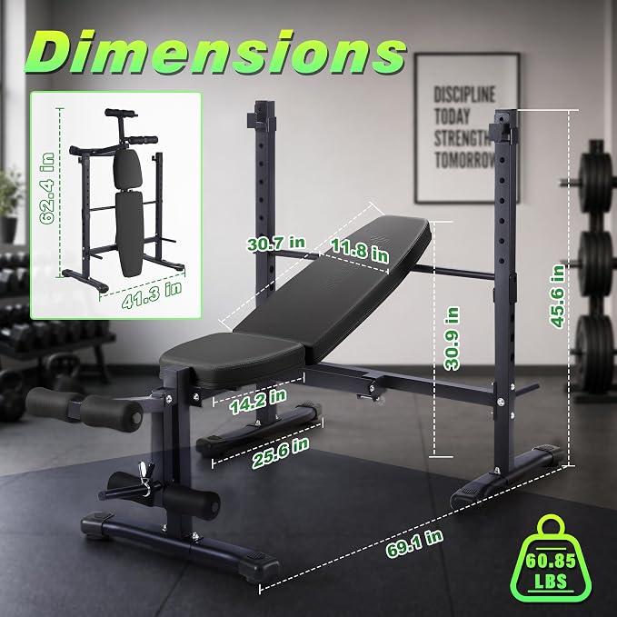 Adjustable FID Weight Bench for Home Gym | Bench press Set with 8-Level Barbell Rack, Flat/Incline/Decline Full Body weight benches for home gym