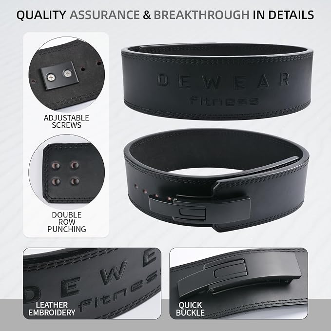 Genuine Leather Weight Lifting Belt with Lever Buckle, 10mm Thick 4" Leather Lumbar Back Support, Gym Belts Ideal for Training, Weightlifting, Bodybuilding, Squats and Deadlifts