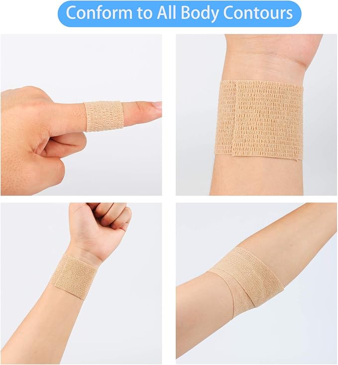 12 Pack Self Adherent Cohesive Wrap Bandages 2 Inches X 5 Yards,First Aid Tape, Elastic Self Adhesive Tape, Athletic, Sports wrap Tape, Bandage Wrap for Sports, Wrist, Skin Colour Athletic Tape