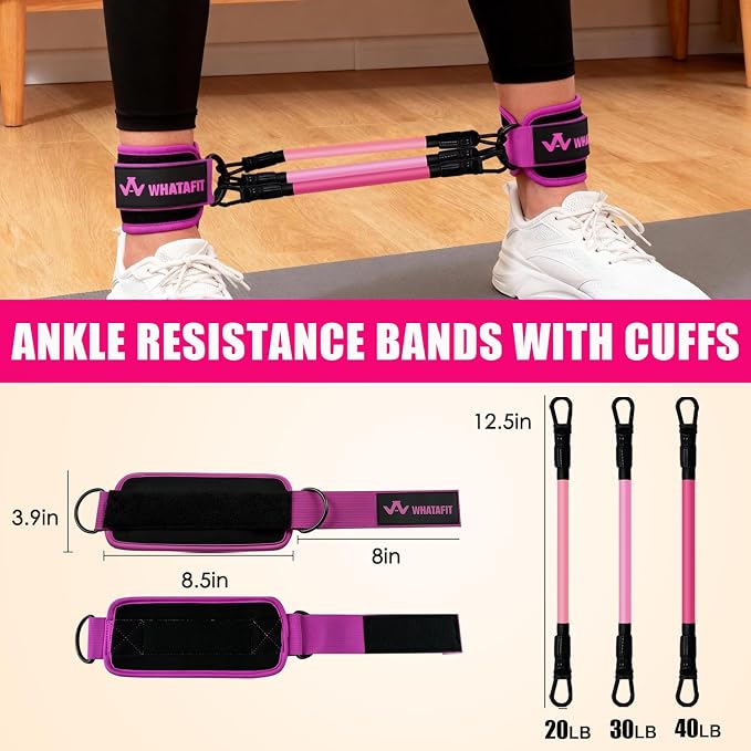 WHATAFIT Resistance Bands with Handles, 5-Level Exercise Bands for Workout | Natural latex,10-50 lbs, stackable to 150,Ankle Straps, Door Anchor,Guide. For Strength, Yoga,Home Gym,Travel & Workout.
