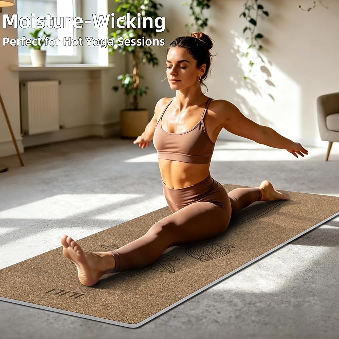 ILILI Eco-Friendly Cork Yoga Mat 1/4 inch Thick, 72''L*26''W, Non Slip Lightweight Cork and TPE Soft Exercise & Fitness Mat, Ideal for All Types of Yoga, Home, Gym & Studio Workouts