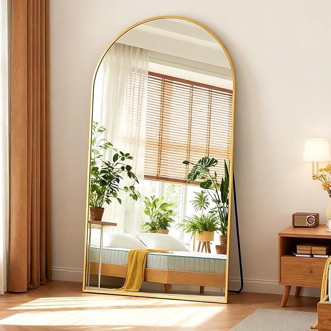 Full Length Mirror 78" L x 38" Full Body Standing Mirror for Bedroom, Living Room, Gym, Dorm - Shatter-Resistant & Easy Assembly, Arched Style Gold