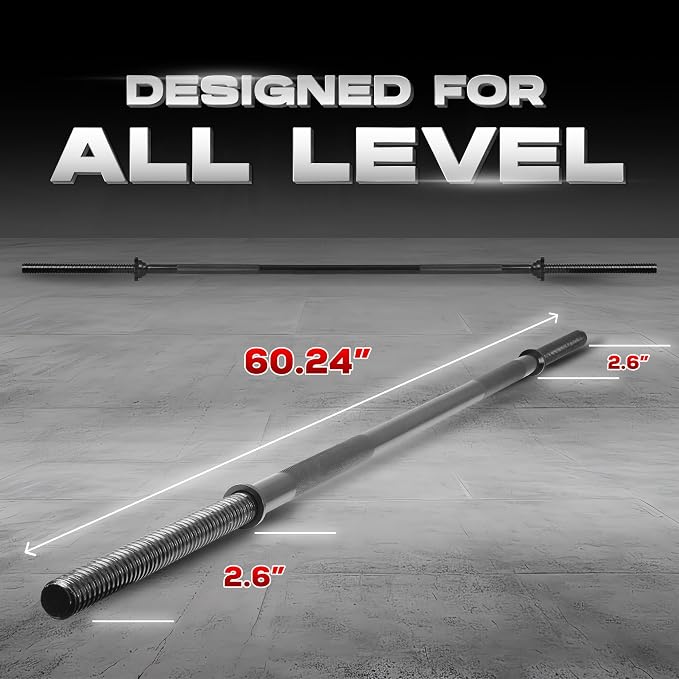 Yes4All Standard Straight Barbell 60" & EZ Curl Bar 47", Capacity 200 to 480 LB, Weight Bar 1" to 2" Diameter - Star Lock Collars, Rubber Ring, Barbell Spins Included for Deadlifts & Squats