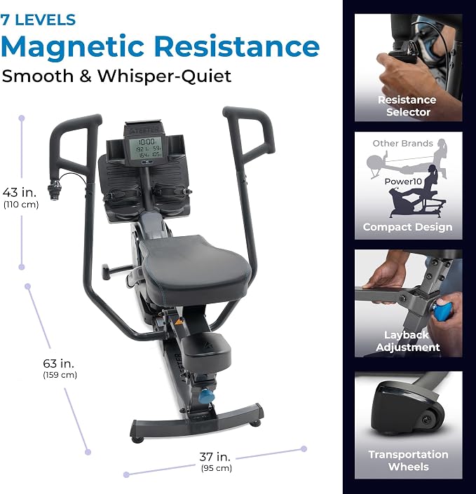 Teeter Power10 Rower with 2-Way Magnetic Resistance Elliptical Motion - Indoor Rowing Machine w/HRM Connectivity, Teeter Move App - Free Classes & Coaching
