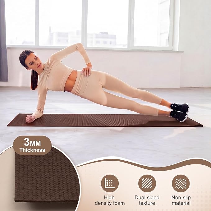 Funtery 3 mm Thin Yoga Mats Bulk, 68 x 24 Inches Lightweight PVC Exercise Mats Non Slip Workout Fitness Pads for Yoga Pilates Stretching Classes Gym Home Studio
