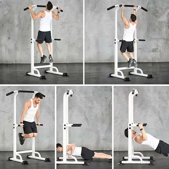 Adjustable Power Tower Pull Up Bar Dip Station, Free Standing Pull Up Rack Dip Station for Home Gym, 400LBS Capacity Height Heavy Duty Multi-Function Home Strength Training Fitness Workout Equipment