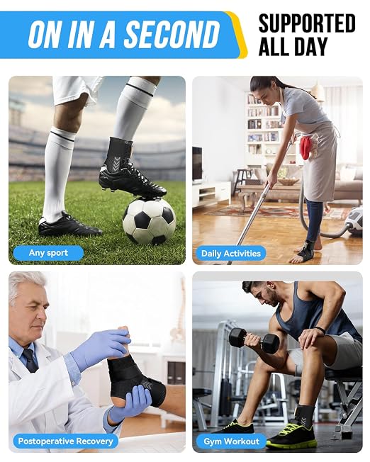 Ankle Brace for Sprained Ankle, Quick Lace-Up Ankle Support | Auto-Shaped Pads, Breathable Adjustable Compression for Women Men, Fits in Shoes for Sports, Work & Injury Recovery (L)