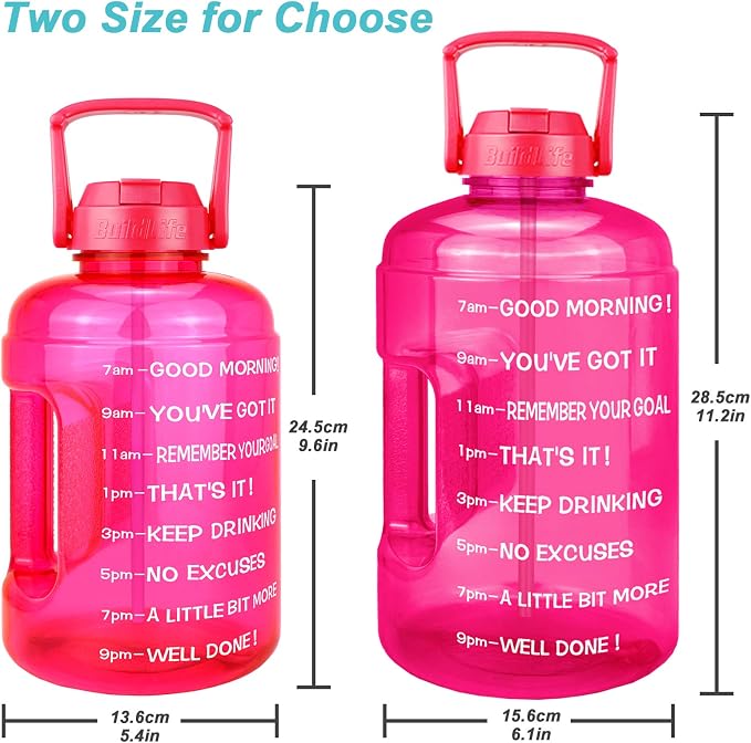 QuiFit 1 Gallon Water Bottle - with Straw & Motivational Time Marker Leak-Proof BPA Free Reusable Gym Sports Outdoor Large(128OZ/73OZ) Capacity Water Jug
