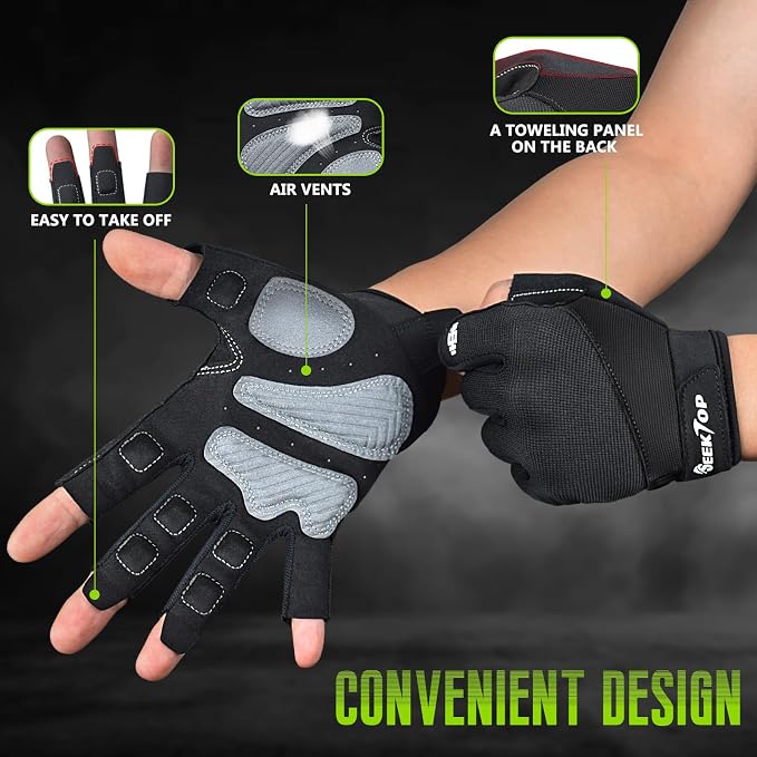 Seektop Padded Workout Gloves for Men & Women: Excellent Grip Gym Gloves | Breathable Lightweight, with Full Palm Protection,Gym Weight Lifting for Fitness, Training