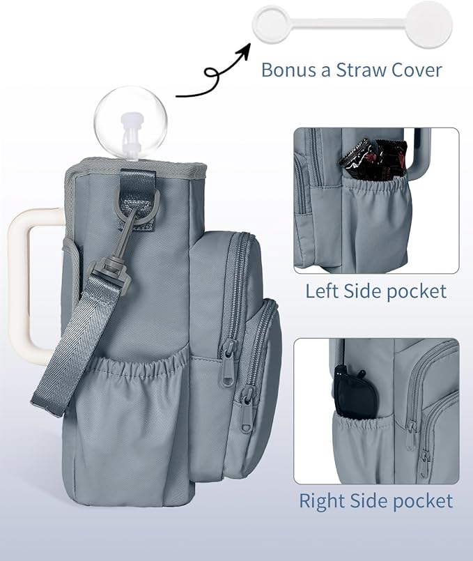 sportsnew 30/40oz Crossbody Water Bottle Holder Anti-Tip Tumbler Carrier | Lightweight Bottle Sling Fits Handled Tumbler w/ Phone Pocket, Adjustable Strap, Insulated Lining, Hands-free for Hiking Gym