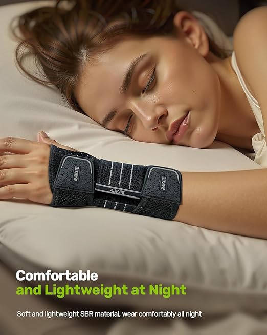 Rakiie 2 Pack Carpal Tunnel Wrist Braces, Adjustable Wrist Support Splint for Night Sleep & Daytime Working, Hand Braces Pain Relief for Arthritis, Typing, Pregnancy, Men Women (Gray, M)