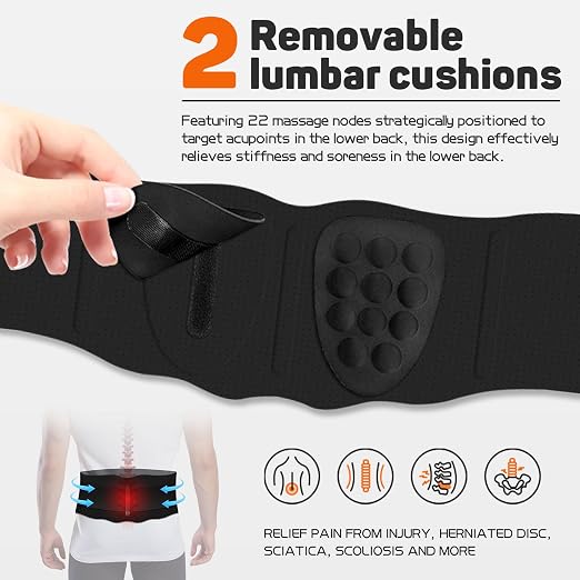 Thin & Lightweight Back Brace for Lower Back Pain, Sciatica,Herniated Disc,Breathable Mesh Back Support Brace with Massage, Adjustable Lumbar Brace for Men Women, All Day Comfort, M