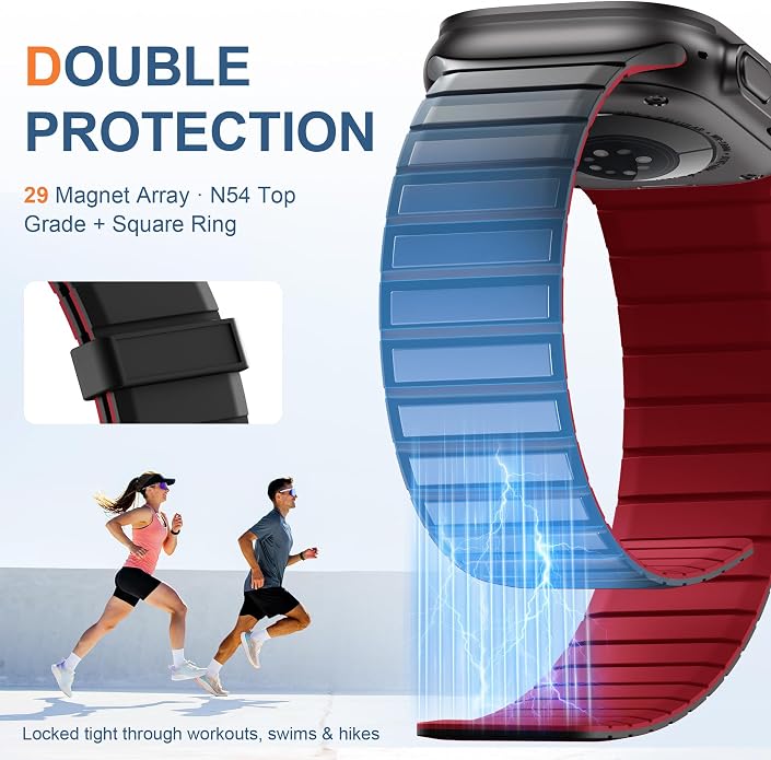 SNBLK Magnetic Band Compatible with Apple Watch Bands for Men 44mm 45mm 46mm 49mm 42mm 41mm 40mm 38mm Women, Secure Silicone Sport Loop Magnet Strap for iWatch Ultra 3 2 1 SE Series 11 10 9 8 7 6 5 4