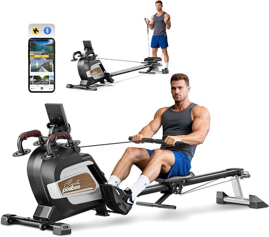 pooboo Magnetic Rowing Machines Rower Foldable with 16 Level Resistance Indoor Rower Machines with Digital Monitor & Transport Wheels for Home Use